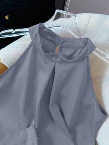 2 件套女式夏季无袖露背荷叶边下摆短款上衣和迷你裙套装 - 灰色兩件套 - 查看 7