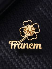 Broșe personalizate cu nume de trifoi cu patru frunze și insigne pentru femei și bărbați, din oțel inoxidabil, personalizate, broșă, insigne, bijuterii personalizate pentru petrecere de nuntă pe haine