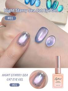 LYTTOA 15毫升蓝色磁性猫咪凝胶指甲油可卸半永久闪光玻璃珠猫眼凝胶女孩礼物美甲沙龙1支/3支装