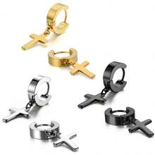 Conjunto de joyería de 3 piezas con colgante de cruz negra, collar de cadena de caja minimalista para hombres