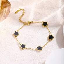 4pcs Set Stainless Steel Flower Petal Earrings, Bracelet & Necklace, Suitable For Girl, Any Occasion
