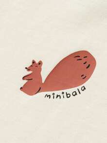 mini bala Baby Girls Contrast Color Raglan Sleeve Cartoon Print Top - Rust Red - View 6