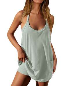 Womens Sleeveless Athletic Hot Shot Mini Dress With Built-In Shorts Sundress - 青色 - 查看 2
