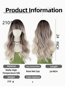 26 英寸深根渐变银灰色长波浪合成耐热假发，带刘海，浪漫美丽的女孩角色扮演假发，适合度假、家庭聚会、服装和日常穿着 - 漸層 - 查看 7