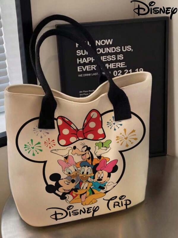 Disney قطعة واحدة (مرخصة من ديزني) حقيبة قماشية كبيرة للتسوق من سلسلة ديزني بطباعة رسوم الشخصية الكرتونية الجميلة ستيتش، حقيبة يد قماشية يابانية، حقيبة مريحة كبيرة السعة مناسبة للطالبات والنساء