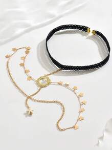 1 pieza Accesorio sexy para la pierna de la mujer, cadena de borlas de encaje, cadena de muslo de moda de lujo con elástico, joyería para el Body en la playa con forma de estrella de mar y rhinestones con borlas