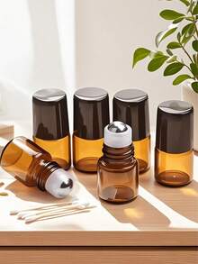 Amber Color Roll-On Bottle, Essential Oil Roll-On Bottle, Perfume Sample Bottle, Light-Blocking Roll-On Bottle, Refillable Essential Oil & Perfume Storage Bottle With Roller Ball, Travel Essential, Refillable Glass Roll-On Bottle, Roll-On Perfume, Living Room, Home, Bedroom, Bathroom, Home Decor, Travel Supplies, Wedding Party, Birthday Gift, Gift For Parents, Friends, New Year Accessories, Travel Essential, Beach Essential - Multicolor - View 1