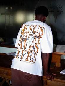 Y2K,Jesus Christ Saves Lives....Fashionable Cotton Men's T-Shirt, Multi-Color Optional, Surprise Gift For Friends And Family, Christmas Drop Shoulder Sleeves Round Neck