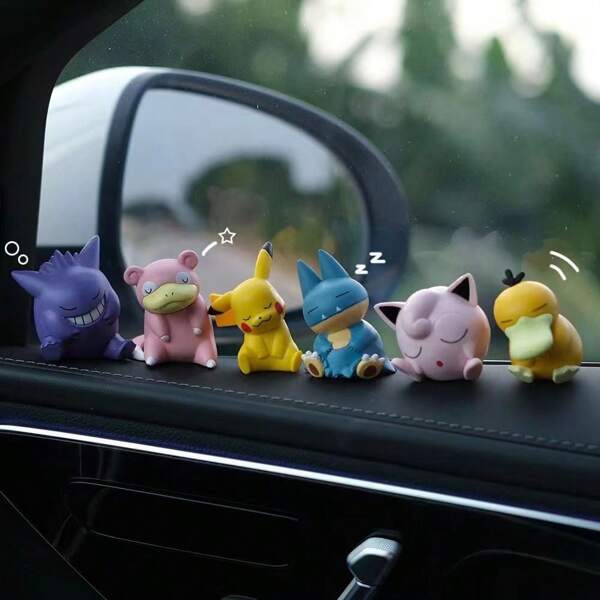 pokemon 6-Pack Of Super Cute Sleeping Cartoon Car Center Console Decoration Ornaments, Cute Dozing Desktop Ornaments, Must-Have For Fans. Birthday Gifts, Christmas Gifts, New Year Gifts. For Women Storage Organizer Travel Essentials Back To School Dormitory Storage Fall Decor