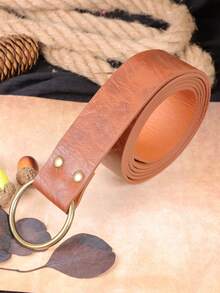 2件套中世纪维京风格PU皮革腰带，带树叶裙夹 - 文艺复兴时期LARP角色扮演服装配饰套装 - 棕色 - 查看 4