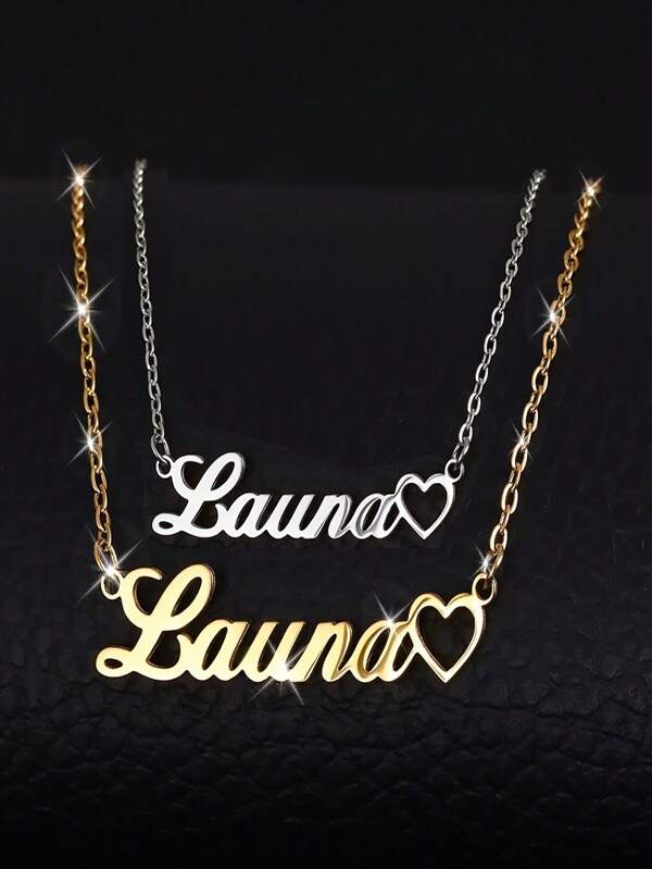 18K Gold Plated 304 Stainless Steel Minimalist Personalized Heart-Shaped Name Pendant Necklace, Elegant Valentine Gift