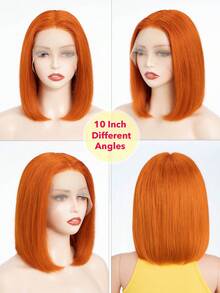 QVR QUEEN VIRGIN REMY Tóc giả bobo ren phía trước kiểu T-part 100% tóc thật, có tóc con, tóc Remy nguyên chất, tóc giả ren rẽ ngôi giữa, đường chân tóc tự nhiên, tóc giả màu cam không cần keo dán, dành cho nữ. - trái cam - Xem 4