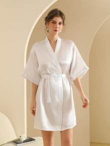 Women's Silk Nightgown Wedding Dressing Robe Lightweight Cardigan Robe Bridal Morning Robe Friend's Robe, Suitable For Home And Hotel Wear. - White - View 8