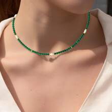 Minimalist Style 4mm Small Natural Green Malachite Gemstone Necklace For Women OT Clasp Necklace Gemstone Jewelry