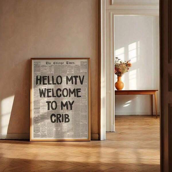 1pc,Hi MTV, Welcome To My Crib Print - Retro Newspaper Print, Typography Poster, 70's Wall Art, Aesthetic Wall Art,50*70cm(19.7*27.5in)Unframed