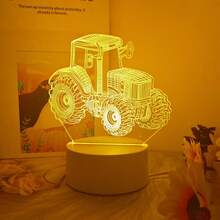1 pieza Luz nocturna 3D de tractor - Alimentada por USB, decoración moderna de granja, apta para dormitorio y hogar - Amarillo - Ver 2