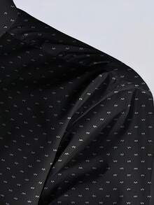 男士休闲/正式“W”印花衬衫，适合派对、晚宴、商务场合——秋季男士必备礼物。 - 黑色 - 查看 9