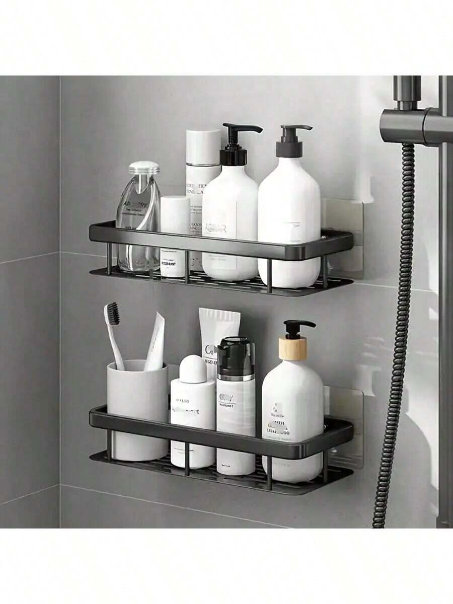 1pcs,Bathroom Storage Shower Caddy,Easy Installation Shower Organizer,No Drilling,Large Capacity,Stainless Steel Toiletries Storage,Stylish Appearance,Bathroom Shower Accessories Bathroom Decoration,Suspension Shelves