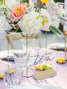 Bộ 20 chiếc bàn PMMA trong suốt có đế gỗ, trang trí tiệc cưới, tiệc tùng, sự kiện tự làm - Biển số bàn tiệc, bảng thực đơn, thẻ chỗ ngồi - đế gỗ có tấm Acrylic, đa năng sử dụng trong nhà và ngoài trời, trang trí đa năng - Trong suốt-Hình chữ nhật - Xem 5