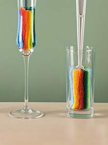 2pcs Long Handle Cup Brush, Rainbow Color Cleaning Brush Pot, Home Use Cup Cleaner, Bottle Brush - Multicolor - View 3