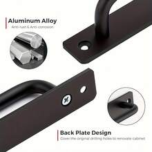4pcs Black Aluminum Alloy Sliding Door Handles With Backplates, Maintenance-Free Hardware, Suitable For Barn Doors, Wardrobes, Hotels, Indoor Bathrooms And Entrances - Rust-Resistant Door Handles - Multicolor - View 3