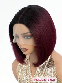 QVR QUEEN VIRGIN REMY 100%真人发T字形蕾丝前置波波头假发，带婴儿发，原生雷米发，中分蕾丝假发，自然发际线，酒红色渐变色99J，女士无胶假发 - S1/99J - 查看 2