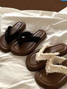 2025年夏季新款女士人字拖夹趾凉鞋厚底休闲沙滩拖鞋 - 米色 - 查看 7