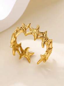 1PC Bohemian Stainless Steel Ring Summer Vacation Beach Sea Star Starfish Design Golden Color Rings For Women Suitable For Daily Holiday Gifts - JZ7348 - View 14