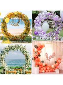 多功能圆形背景架，适用于婚礼、生日、周年纪念和毕业典礼。耐用铁质圆形婚礼背景架，配有快速拆卸夹，优雅派对装饰，适合生日派对。 - 金色 - 查看 3