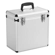 12" Vinyl LP Record Storage Box Storage Box Case Aluminum Portable Lockable DJ Flight Carry Case Holds 50pcs Albums - Silver - View 1