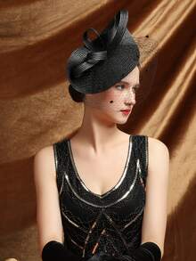 1pc Tea Party Fascinator Hat For Women Kentucky Headwear Feather Derby Pillbox Wide Church Veil Hat For Cocktail Wedding Halloween - Multicolor - View 2