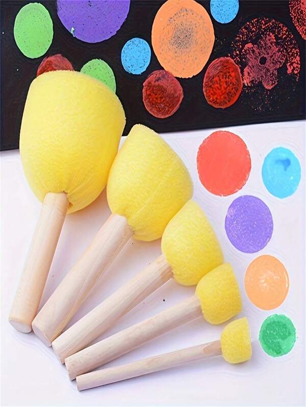 5/10/15pcs Sponge Painting Set - DIY Art And Craft Supplies With Wooden Handles, Round And Mushroom-Headed Brushes, Perfect For Creative Graffiti And Acrylic Projects, Art Project Tools | Playful Design | Wooden Brushes, Painting