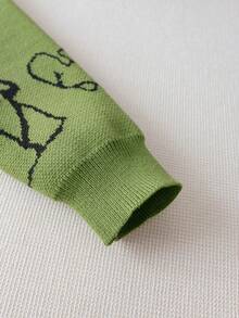 Young Boy Cute Dinosaur Pattern Knitted Pullover Sweater, Suitable For Daily, Vacation, Spring, Autumn, Winter