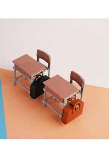 2pcs/3pcs/6pcs Mini Desk & School Bag Set, Cute And Compact, Recreating Classroom Scene With Creative Design. Detailed Realistic Miniature Desk And School Bag, Perfect Accessory For Dollhouse, DIY Crafts Or Photography Props, Endless Fun