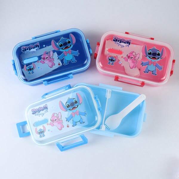 Disney 1 pieza Caja de almuerzo de plástico con licencia de STITCH, caja bento para estudiantes y trabajadores de oficina, apta para microondas, set de caja bento con diseños surtidos