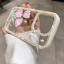 Funda para teléfono 1 unidad, tulipanes rosas, delicada pintura de acuarela, brillante, doble cara | Funda brillante para 11/12/13/14/15/16 pulgadas, funda brillante con brillo profesional y pegatinas de joyas |/ Regalos de cumpleaños para mujer - Blanco - Ver 7
