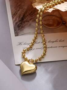 1 件时尚简约心形吊坠项链，适合女士，精致奢华配饰，适合日常佩戴、聚会、节日和派对，是理想的礼物 - 金黃色 - 查看 5