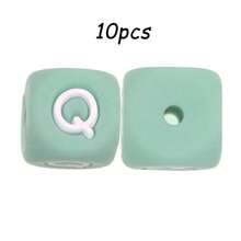 10件/26件，12毫米，绿色字母硅胶珠（A-Z）可用于DIY节日氛围|钥匙扣|背包挂件等，也可用作创意手链等