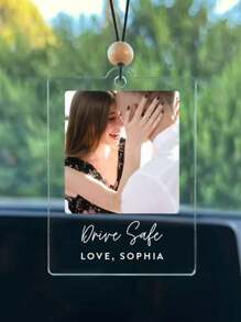 个性化照片汽车装饰，定制汽车装饰，驾驶，第一辆汽车礼物，后视镜车架，送给女士的礼物，送给男士的礼物 - 透明 - 查看 4