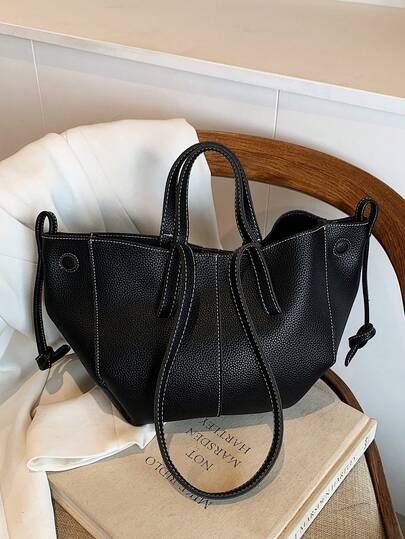 Ny koreansk nischväska med veck och litchitextur för kvinnor, mångsidig handväska med stor kapacitet för pendling, lätt lyxig vintage elegant armhålsväska. Lyxig modeväska med axelrem, handväska, fransk nischdesign med stor kapacitet för shopping, pendlarväska