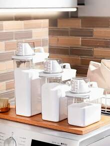 1 件大容量灰色洗衣液分配器带刻度 - 透明密封塑料容器 - 适合家庭和商业使用，一体式功能，液体洗涤剂分配器 - 白色 - 查看 2