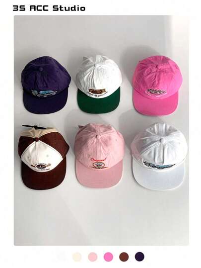 1pc Dopamine Color Block Flat Brim Baseball Cap, Unisex All Season Versatile Large Head Circumference Short Brim Hip Hop Cap, Skater Hippie Chicks Style, Creative Color Combination Large Head Circumference Hat