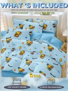 2/3 件 LT DUCK 羽绒被套套装，小黄鸭床上用品套装，亲肤被套套装，卡通风格被套套装，柔软舒适的卧室床上用品套装，带拉链封口角带，透气、轻盈、光滑，适合所有季节，适用于单人床/大号床/特大号床，1 件羽绒被套和 2/1 件枕套，完美的节日礼物，秋季装饰，秋季装饰，房间装饰 - 彩色 - 查看 2