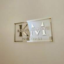 Personalization Transparent Acrylic Sign With Rose Gold And Golden Letters And Gold Lines, Custom Made Rectangle Salon Decor Sign For The Wall 3D Acrylic Business Sign | Custom Text Wall Signage | Rectangle Logo Sign | Hair Salon, Nail Studio, Aesthetics Clinic, Beauty Shop Signs, Multi-Functional, Ornamental, Letter, Solid Color, Exquisite, Stylish - Multicolor - View 5