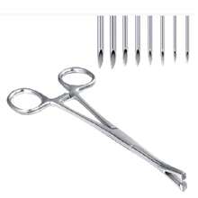Kit de piercing cu 9 bucăți, ace, cleme, forceps și mănuși asortate - ideal pentru urechi, nas, buric, limbă, mamelon, sprâncene și buze 14G/16G/18G/20G