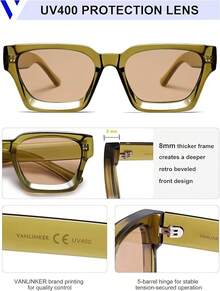 Thick Square  Retro Chunky Rectangle  Protection - 2pcs - Balck + Transparent Green / Brown - View 6