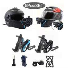 Juego de 5 piezas de soporte para casco - Soporte para teléfono de motocicleta, soporte para cámara de acción, tirador en primera persona - Para conducción al aire libre, transmisión en vivo, grabación de video. Soporte ajustable para teléfonos móviles y cámaras de acción. Soporte de instalación en el casco para motocicletas. Almohadilla antideslizante de silicona, soporte para cámara de acción. - Multicolor - Ver 2