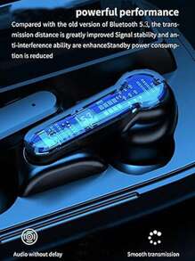 Espejo inalámbrico y portátil con auriculares, control táctil, a prueba de ruido, auriculares duales con iluminación LED y linterna