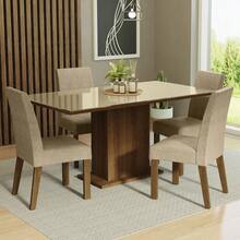 Juego Comedor Tablero de Vidrio 4 Sillas Avril Madesa Color Marrón y Crema - Marrón y Crema - Ver 2