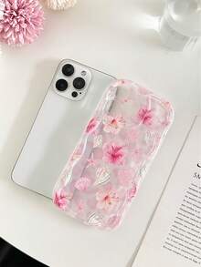 粉色度假风新奇奶油色纹理波浪边亮面豹纹花卉彩绘防摔手机壳，配手工串珠手链配件，春季生日礼物，国际版，非国内版 - 彩色 - 查看 5